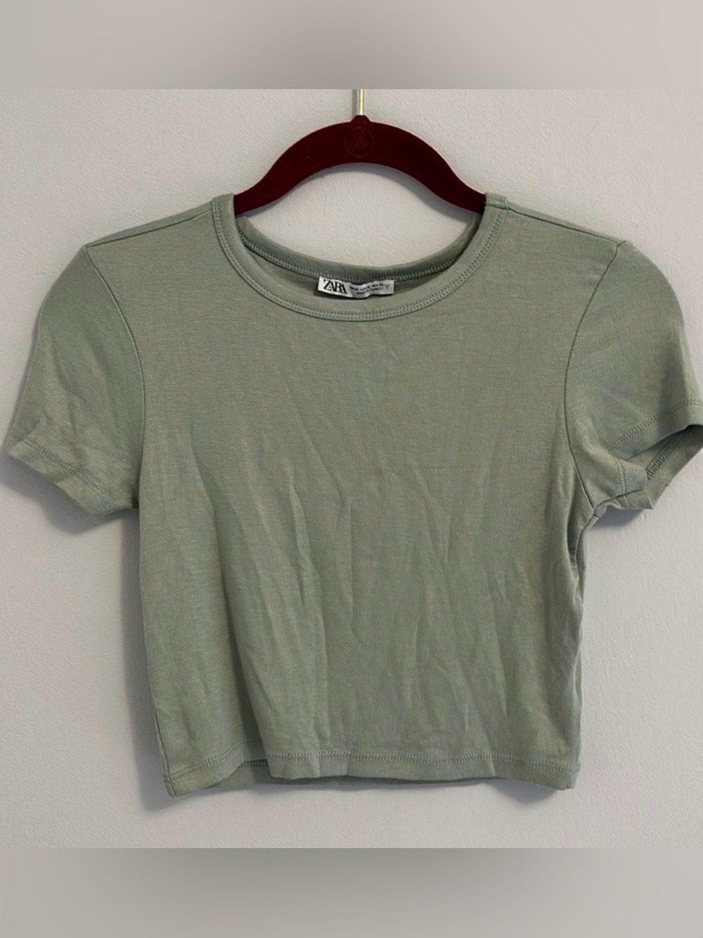 ZARA Sage Green Crop Crewneck Tee